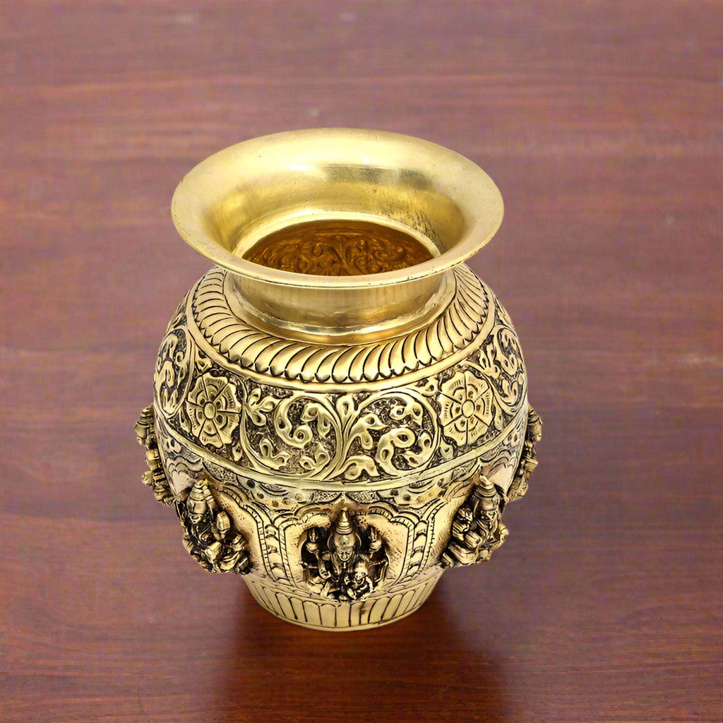 brass astha lakshmi kalash fully carved antique look for diwali/ home décor/ housewarming