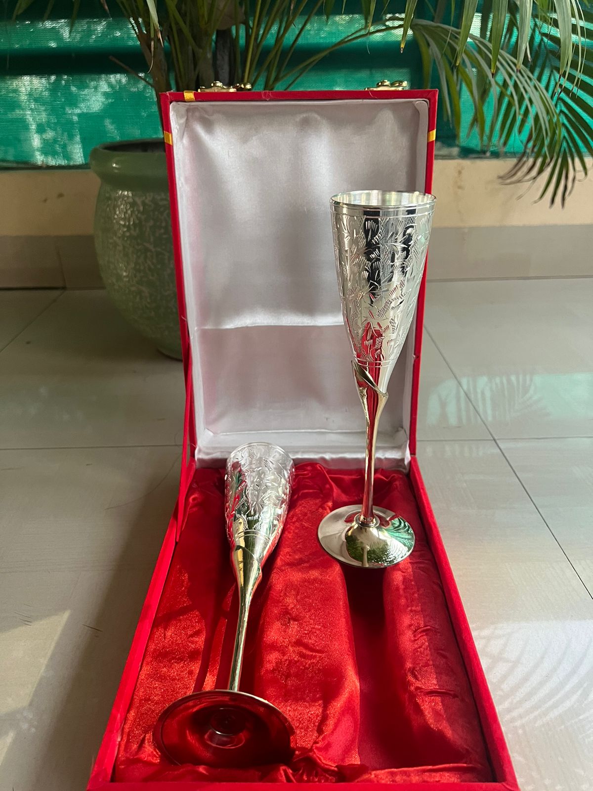 german silver glass set of 2 with gift box for diwali gift