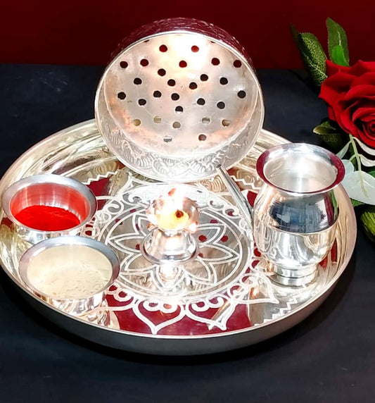 German silver karwachauth combo pooja set , 5 pieces set