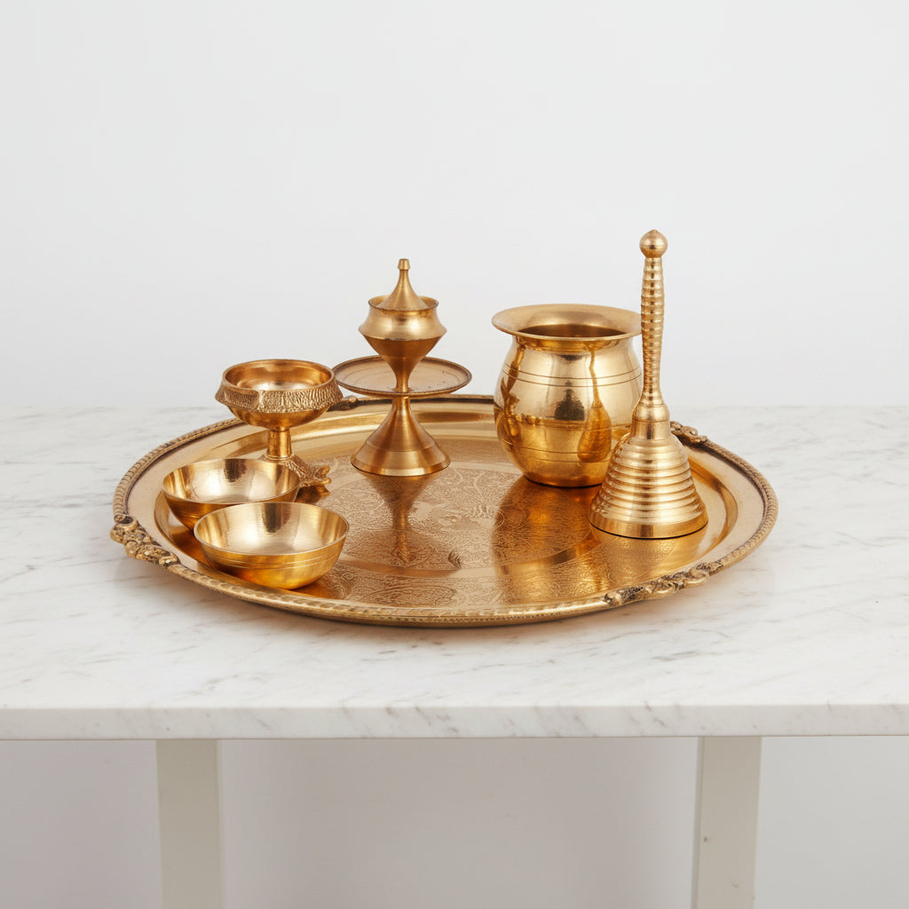 Brass Pooja thali Set for House Warming Pooja/Diwali Festival/Wedding,