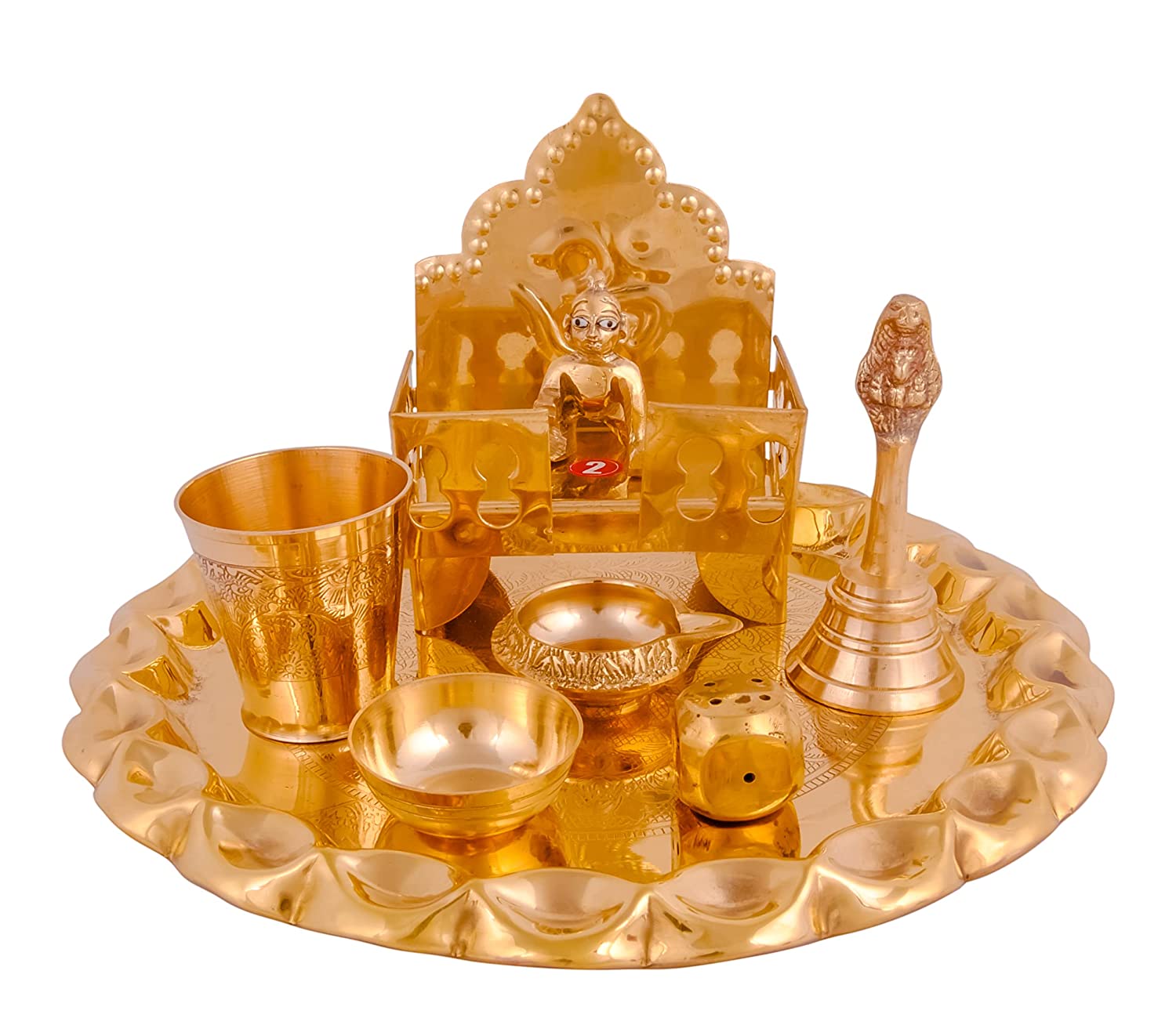 Pure Brass Polished - Special 8 Pcs Laddu Gopal Ji Pooja Thali Set for Janmashtami Special