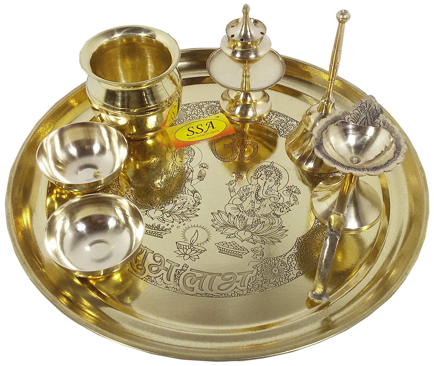 Brass Lakshmi Ganesh Shubha lab Pooja thali Set