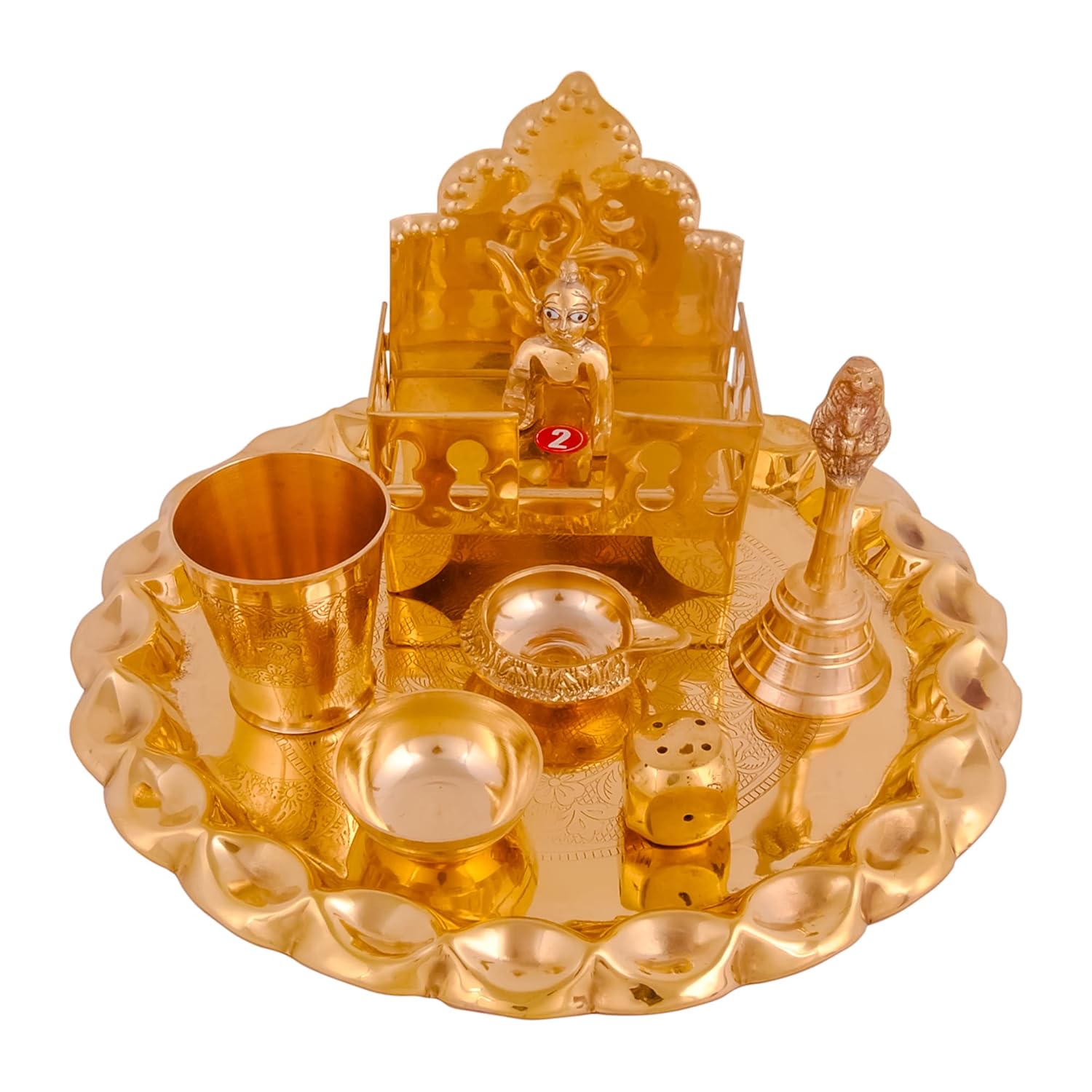 Pure Brass Polished - Special 8 Pcs Laddu Gopal Ji Pooja Thali Set for Janmashtami Special