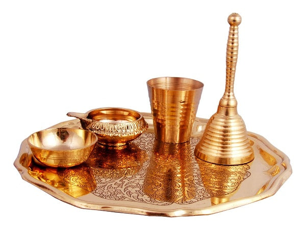 Brass Etched Pooja thali Set