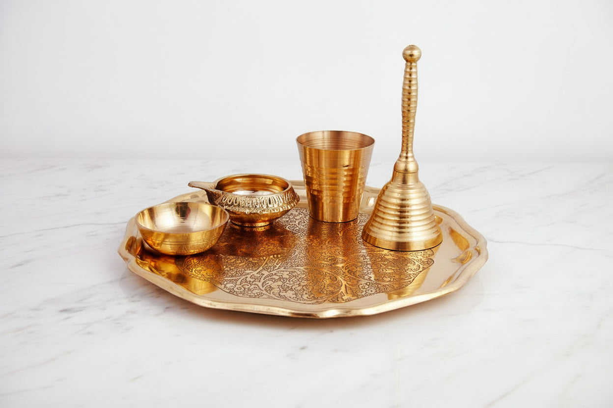 Brass Etched Pooja thali Set for Varalakshmi / Diwali/ housewarming pooja