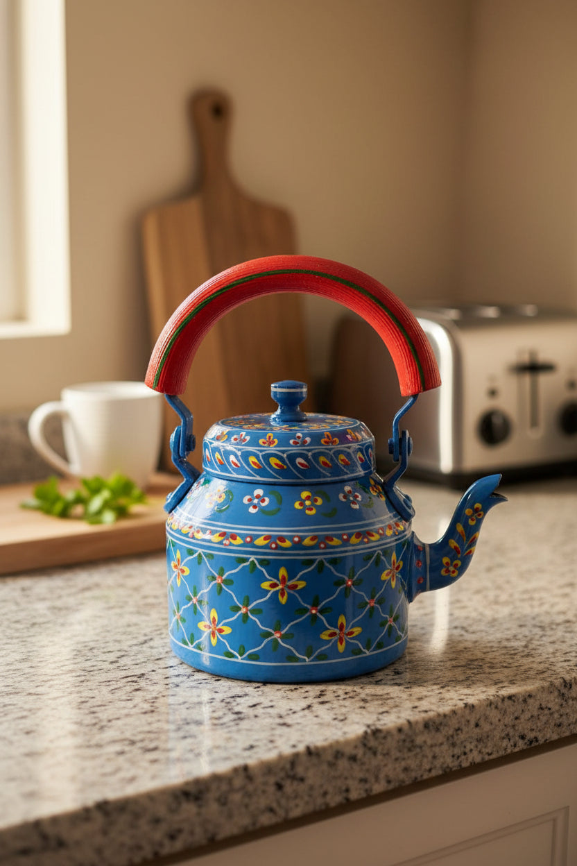Colorful Handmade Kettle Décor | Bright Home Accent | Unique Kitchen Decoration, blue