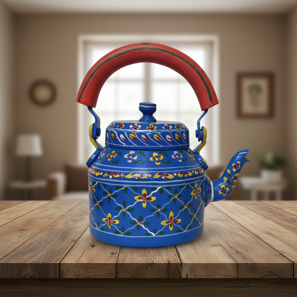 Colorful Handmade Kettle Décor | Bright Home Accent | Unique Kitchen Decoration, blue