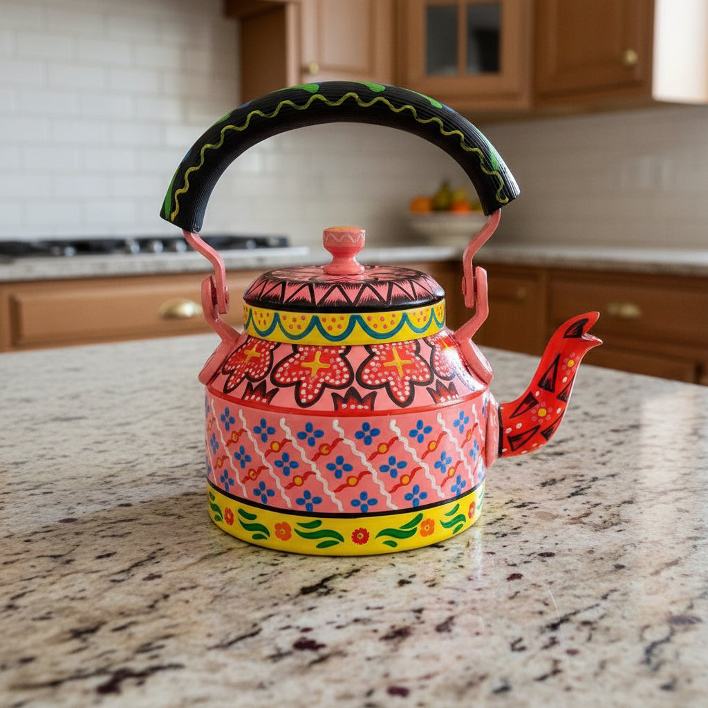 Colorful Handmade Kettle Décor | Bright Home Accent | Unique Kitchen Decoration, pink