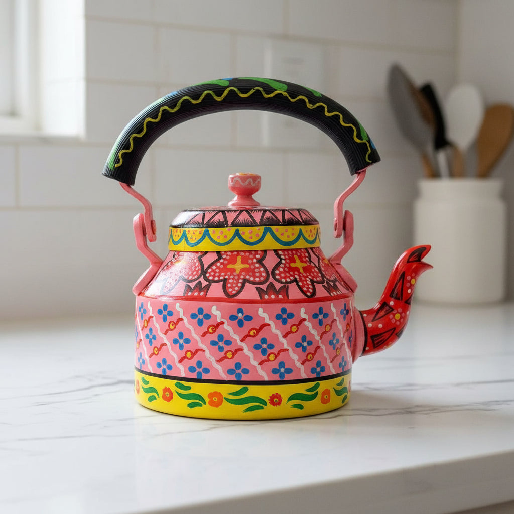 Colorful Handmade Kettle Décor | Bright Home Accent | Unique Kitchen Decoration, pink