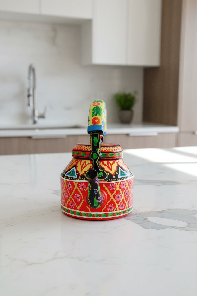 Colorful Handmade Kettle Décor | Bright Home Accent | Unique Kitchen Decoration, red