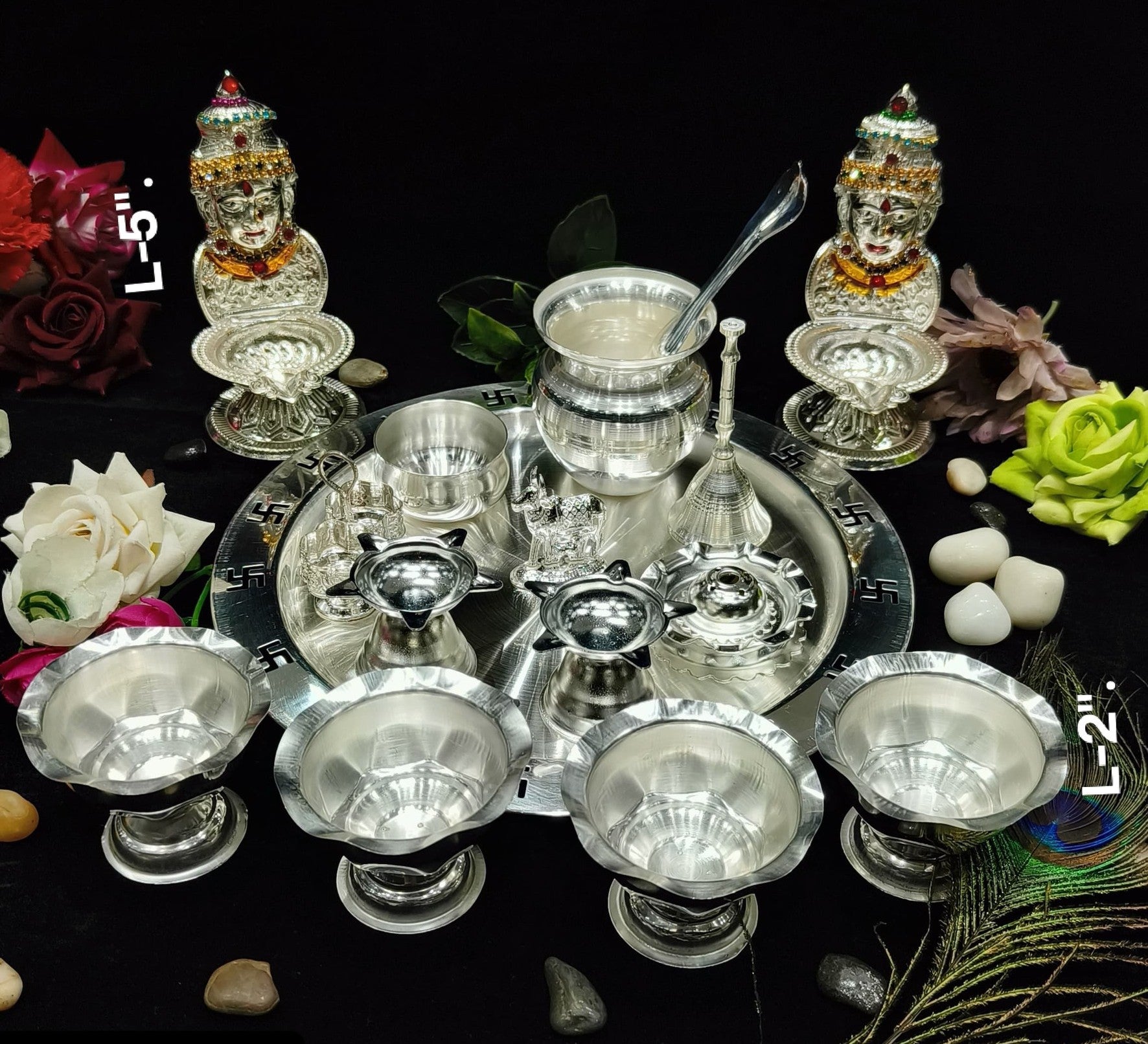 silver plated 16 pieces pooja thali set for housewarming pooja/ diwali