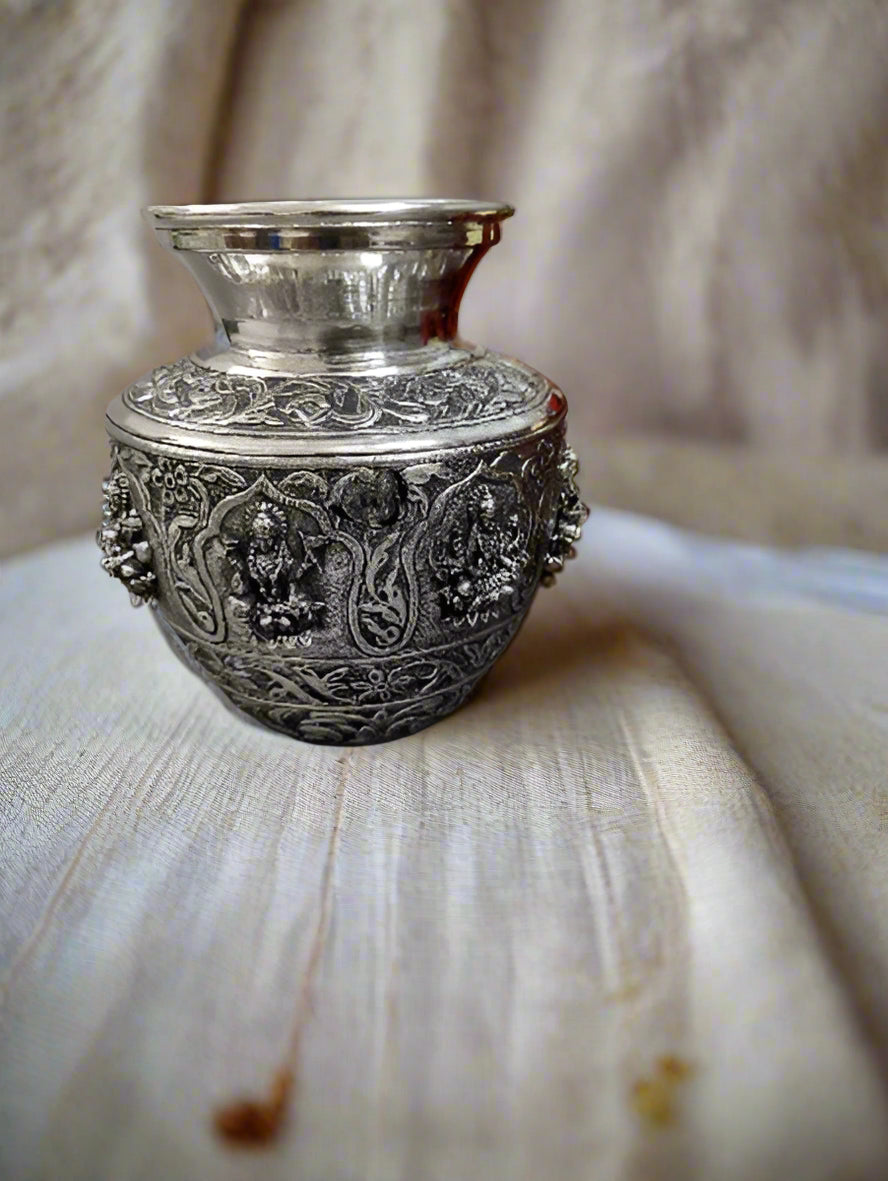 pure silver plated  astha lakshmi kalash, 11"