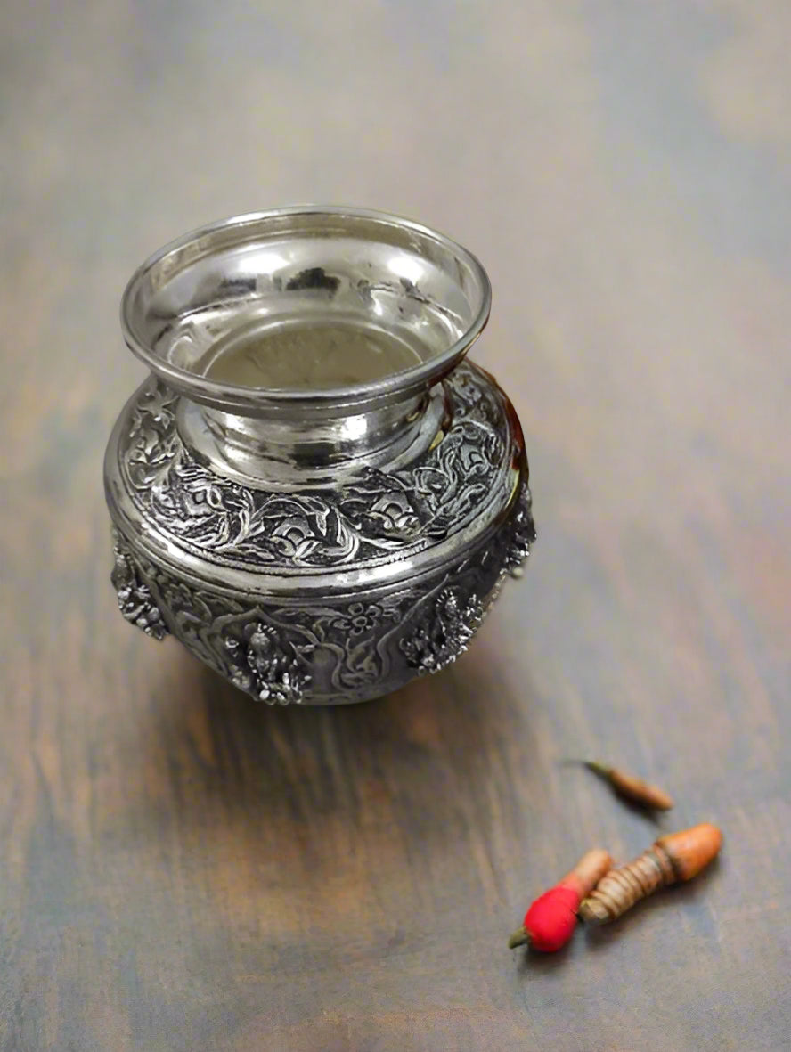 pure silver plated  astha lakshmi kalash, 11"