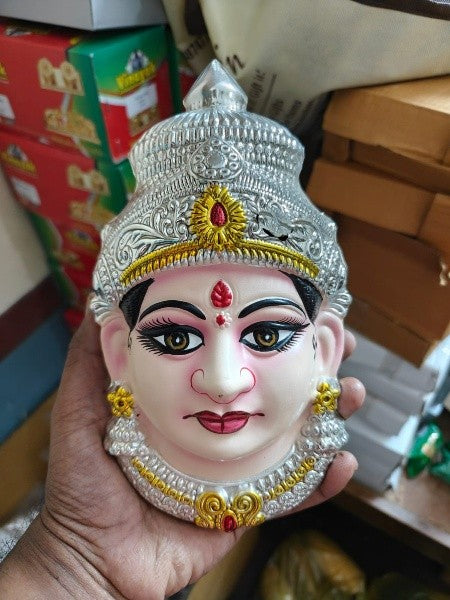 German silver washable special design big size face with Tanjore painted 8"