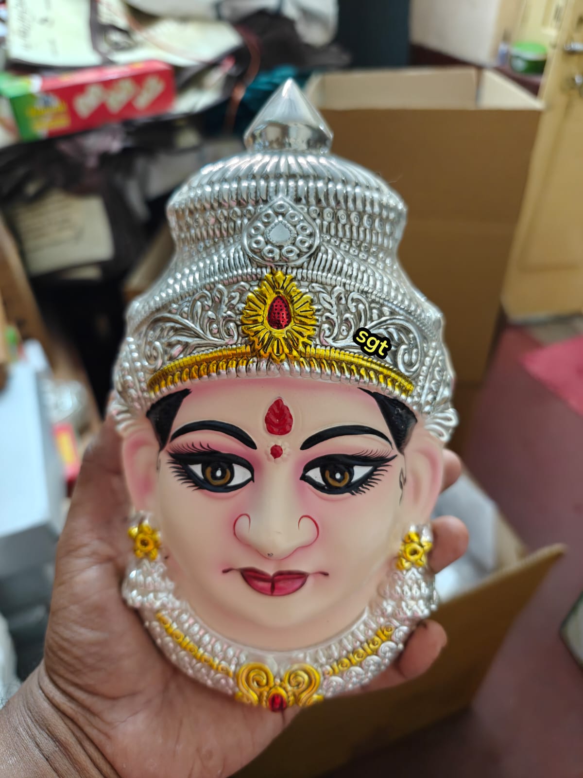 German silver washable special design big size face with Tanjore painted 8"