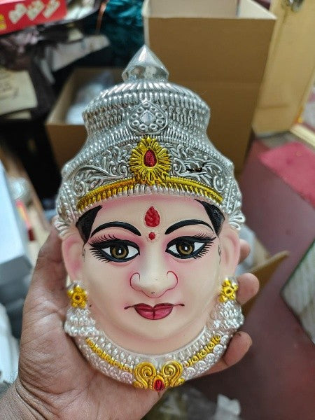 German silver washable special design big size face with Tanjore painted 8"