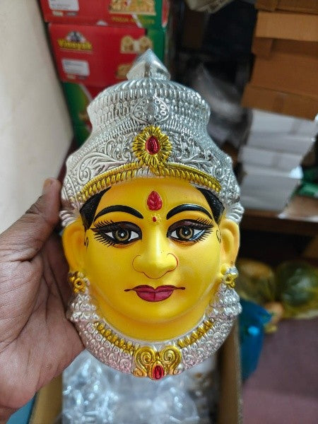 German silver washable special design big size face with Tanjore painted 8"