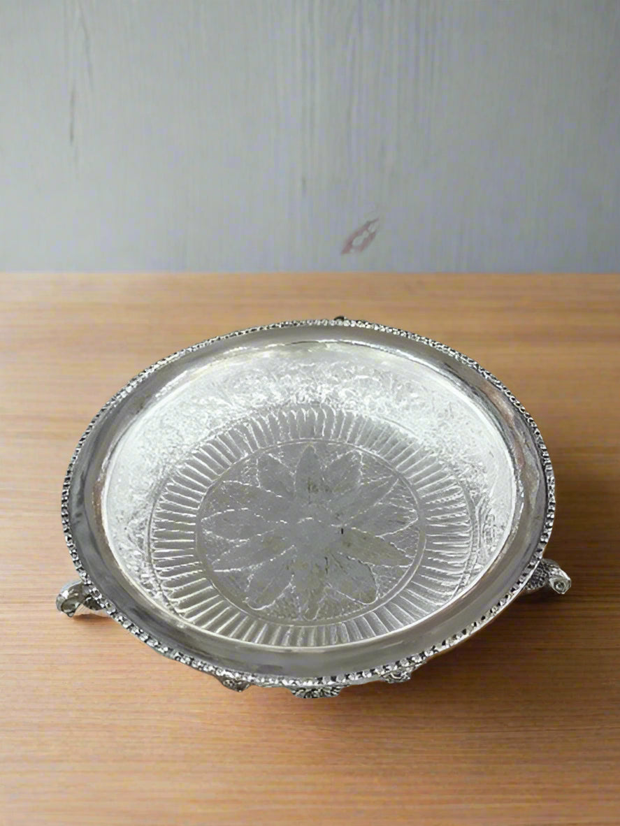 pure silver plated peacock legs fully carved urli bowl for home décor