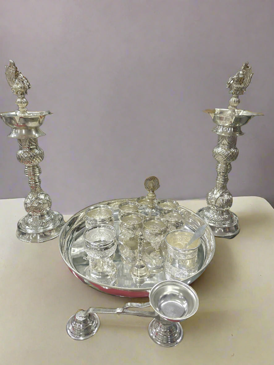 German silver pooja thali set for housewarming/ Diwali/ gift item