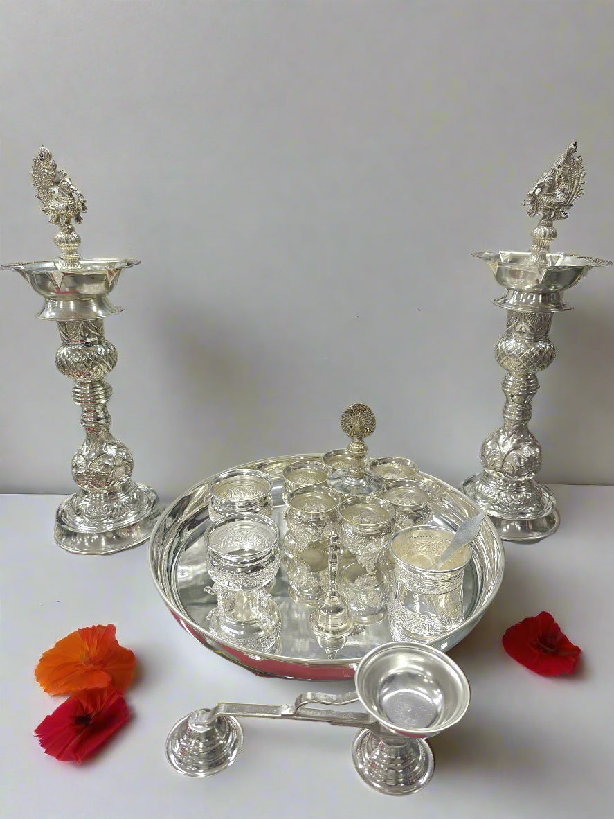 German silver pooja thali set for housewarming/ Diwali/ gift item