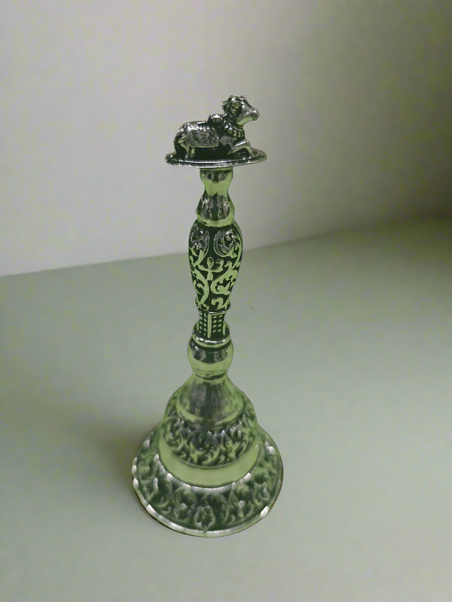pure silver antique finish plated nandi bell for pooja/ home décor, 5"