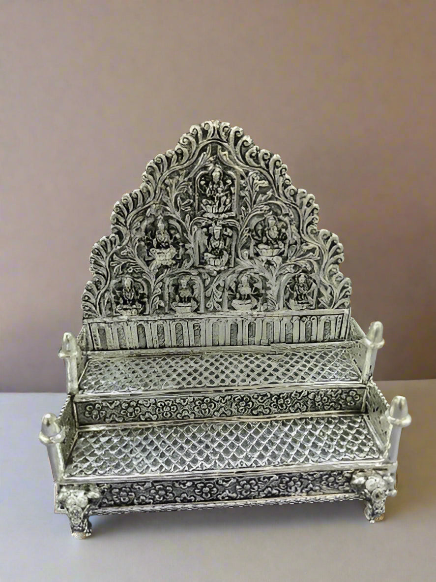 pure silver plated antique finish astha lakshmi 2 step singhasan for home/ office