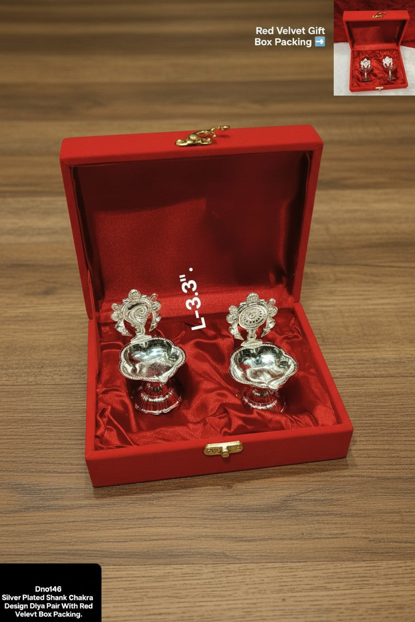 Premium German Silver Diya Set in Red Velvet Gift Box for Pooja, Diwali, and Festive Gifting. ✨