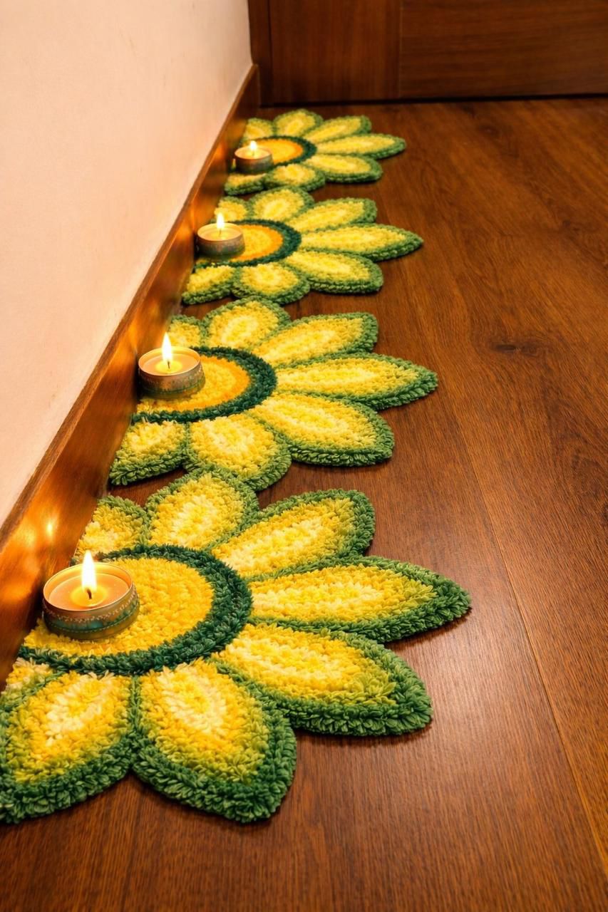 yellow sunflower Rangoli Decorative Mat – Festive Floor Décor for Diwali, Weddings & Pooja