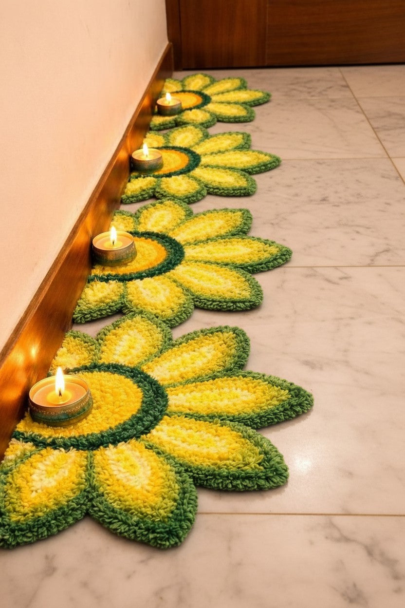 yellow sunflower Rangoli Decorative Mat – Festive Floor Décor for Diwali, Weddings & Pooja