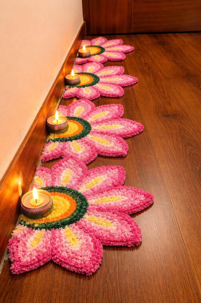 Light pink sunflower Rangoli Decorative Mat – Festive Floor Décor for Diwali, Weddings & Pooja