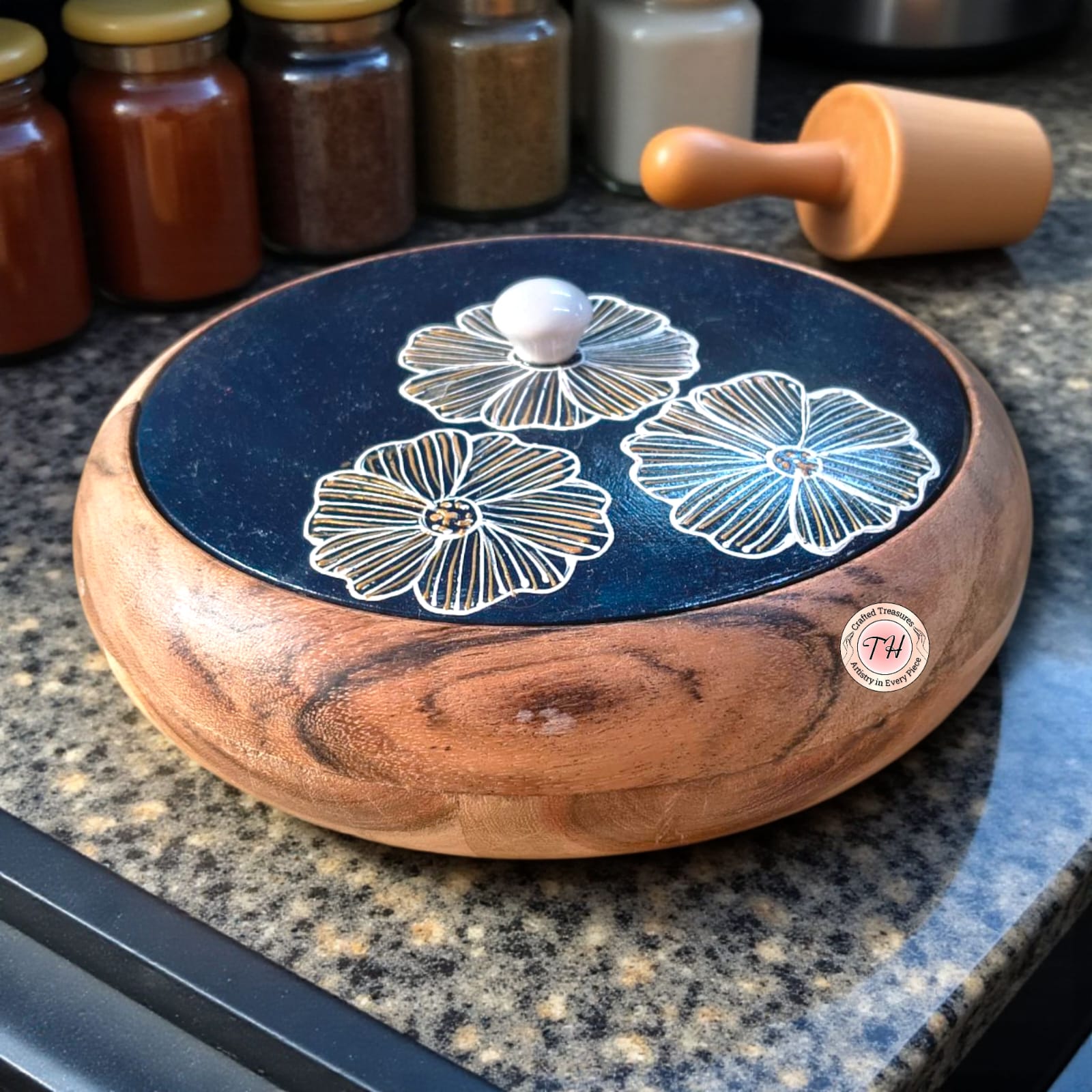 wooden printed chapati box for kitchen/ gift item