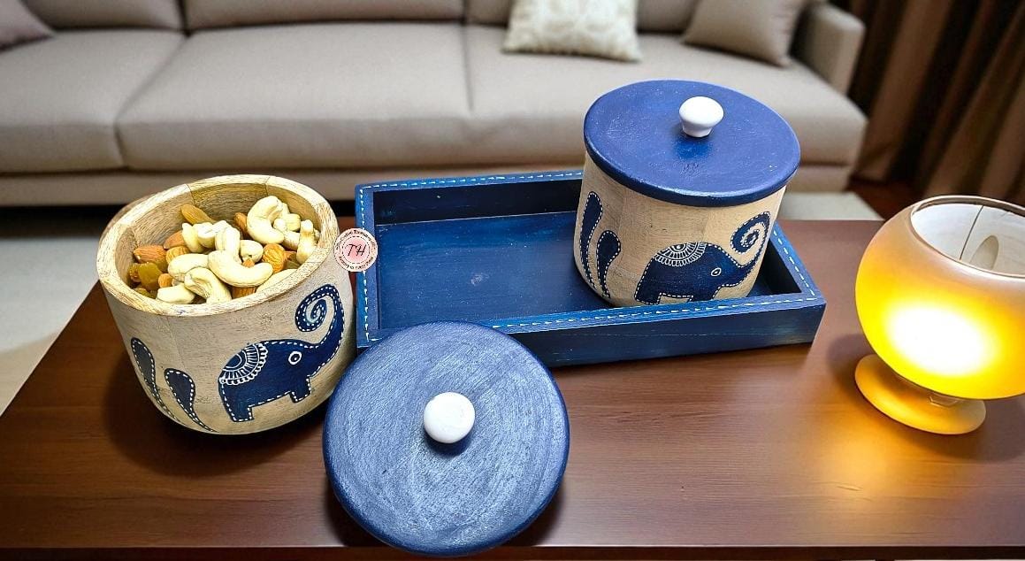 Wooden Dry Fruits Box & Snacks Jar with Tray for home/ office / gift item