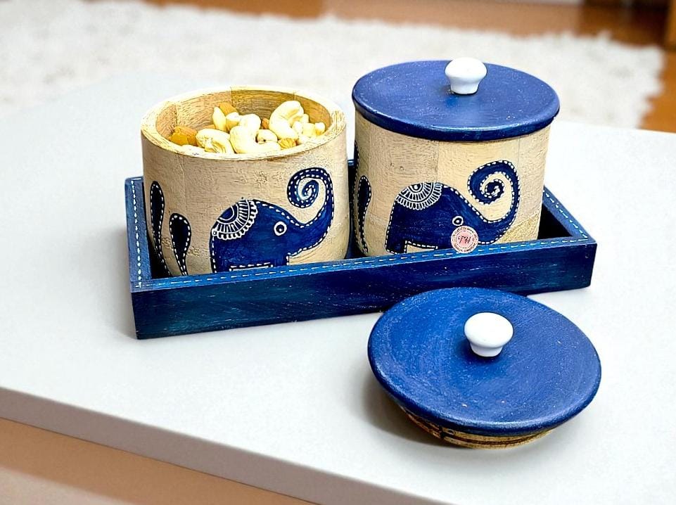 Wooden Dry Fruits Box & Snacks Jar with Tray for home/ office / gift item