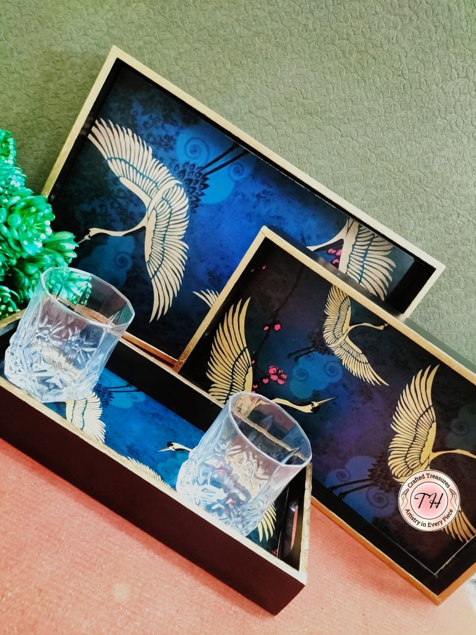 wooden with epoxy print  , set of 3 trays for home/ office/ gift item/ kitchen