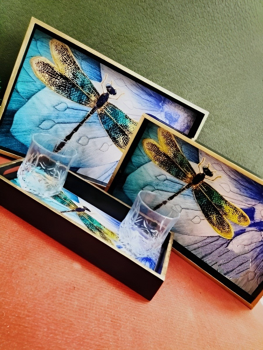 wooden with epoxy print  , set of 3 tray for home/ office/ gift item