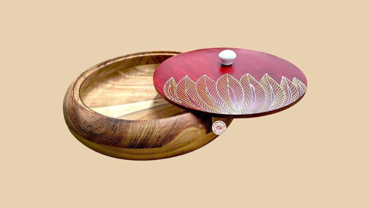 wooden red color chapati box for home kitchen/ gift item