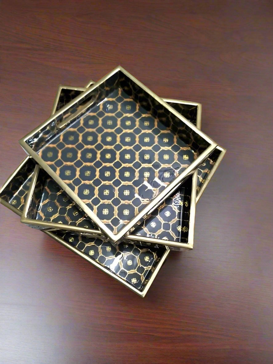 wooden square shape set of 3 trays for home/ office/ gift item