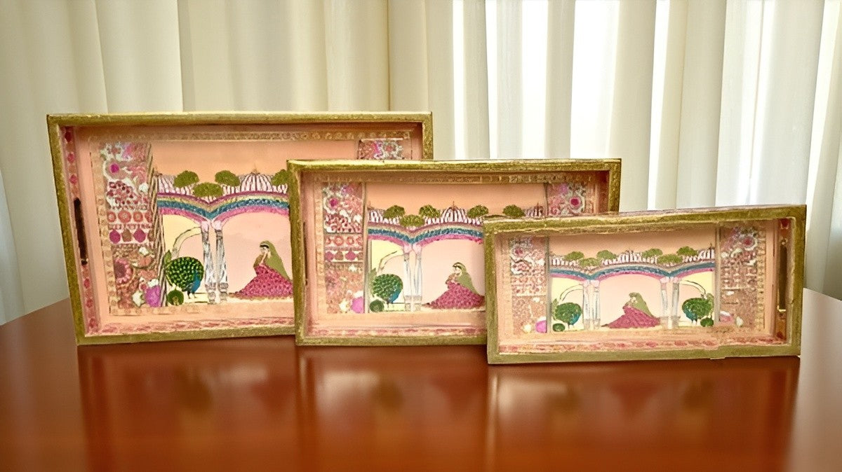 wooden peacock serving trays set of 3 for home/ office/ gift item