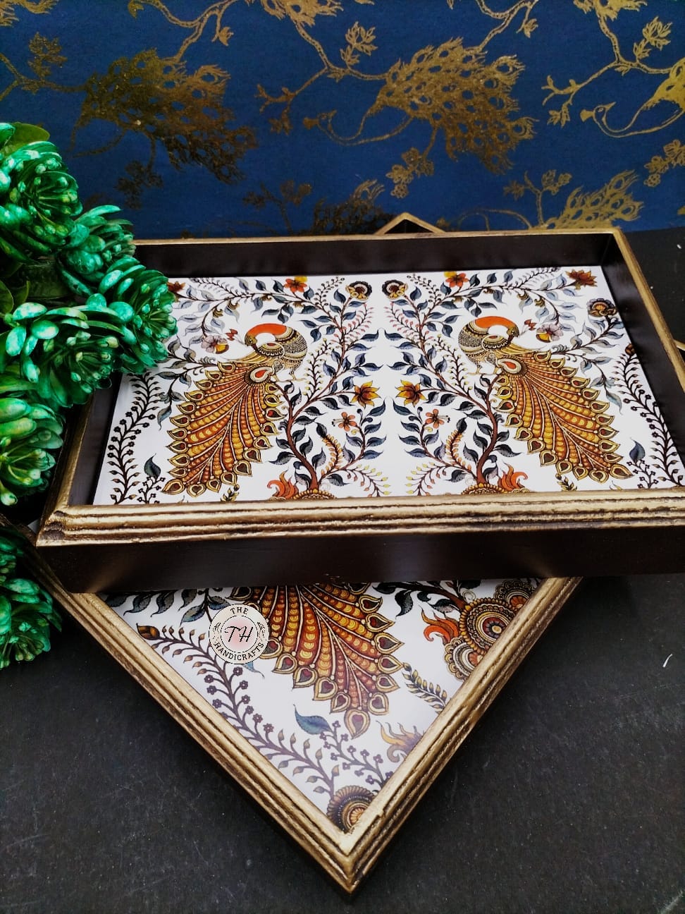 wooden set of 2 serving rectangular tray for home/ office/ gift item