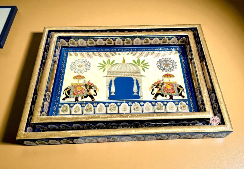 wooden elephant Set includes resin finish trays, cutlery holder & tissue holder full combo for home/ office/gift item