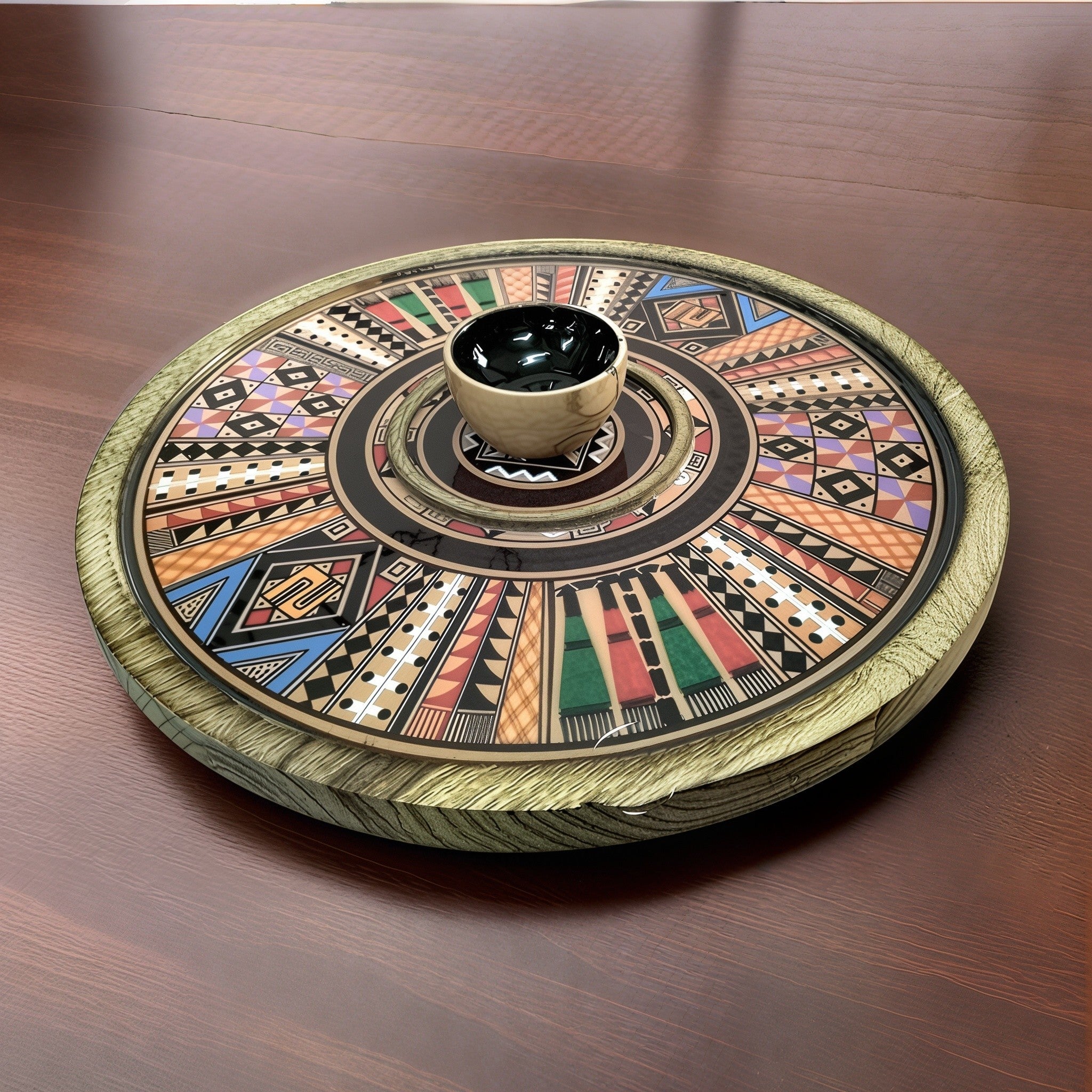 Beautiful Mango multicolor wood platter with chutney/ sauce bowl for snacks/ serving/ gift item