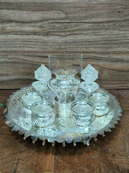 pure German silver pooja set for housewarming pooja/ diwali festival of 11 pieces