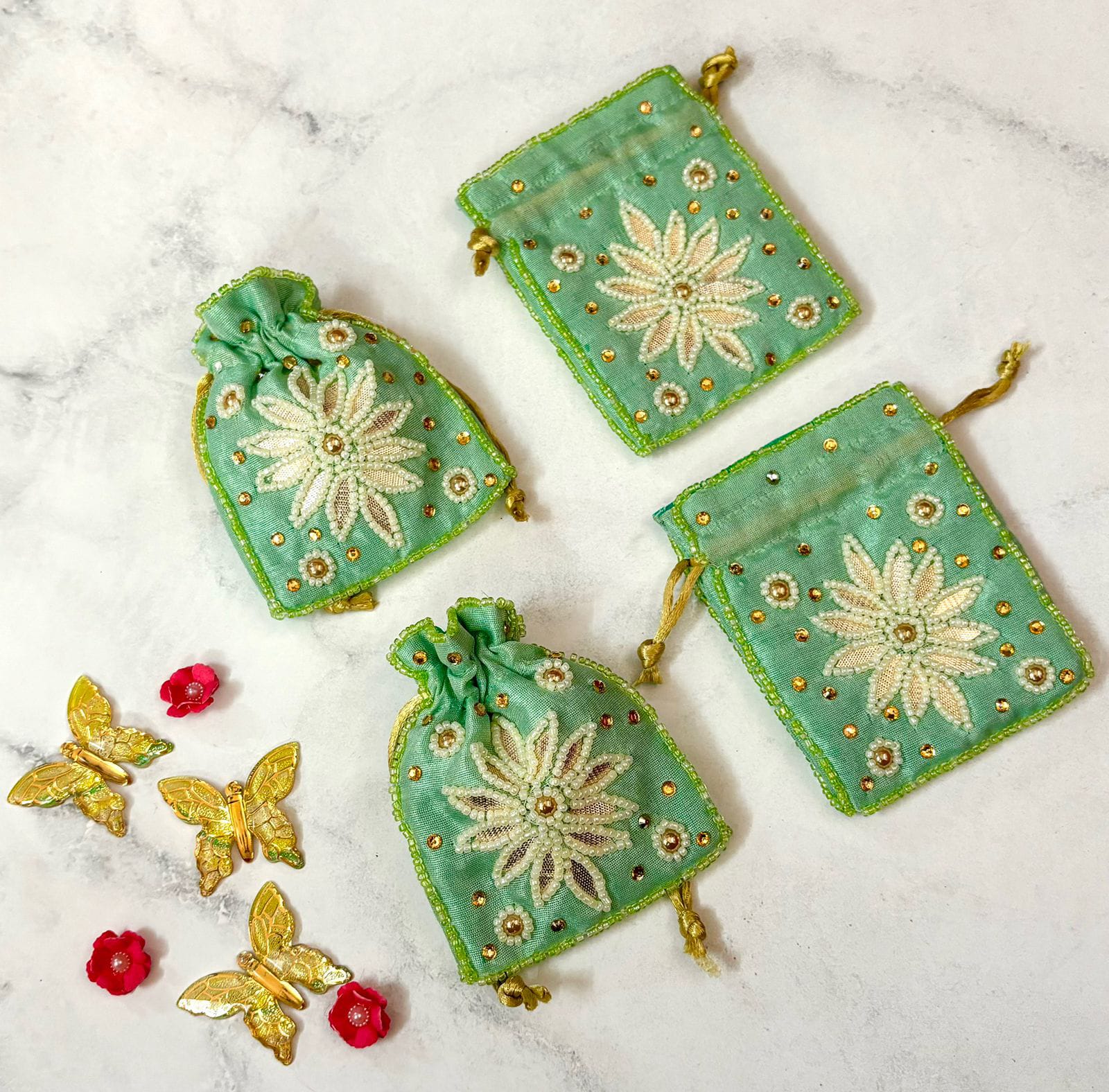 handwork coin potli give away gifts, set of 12 potlis