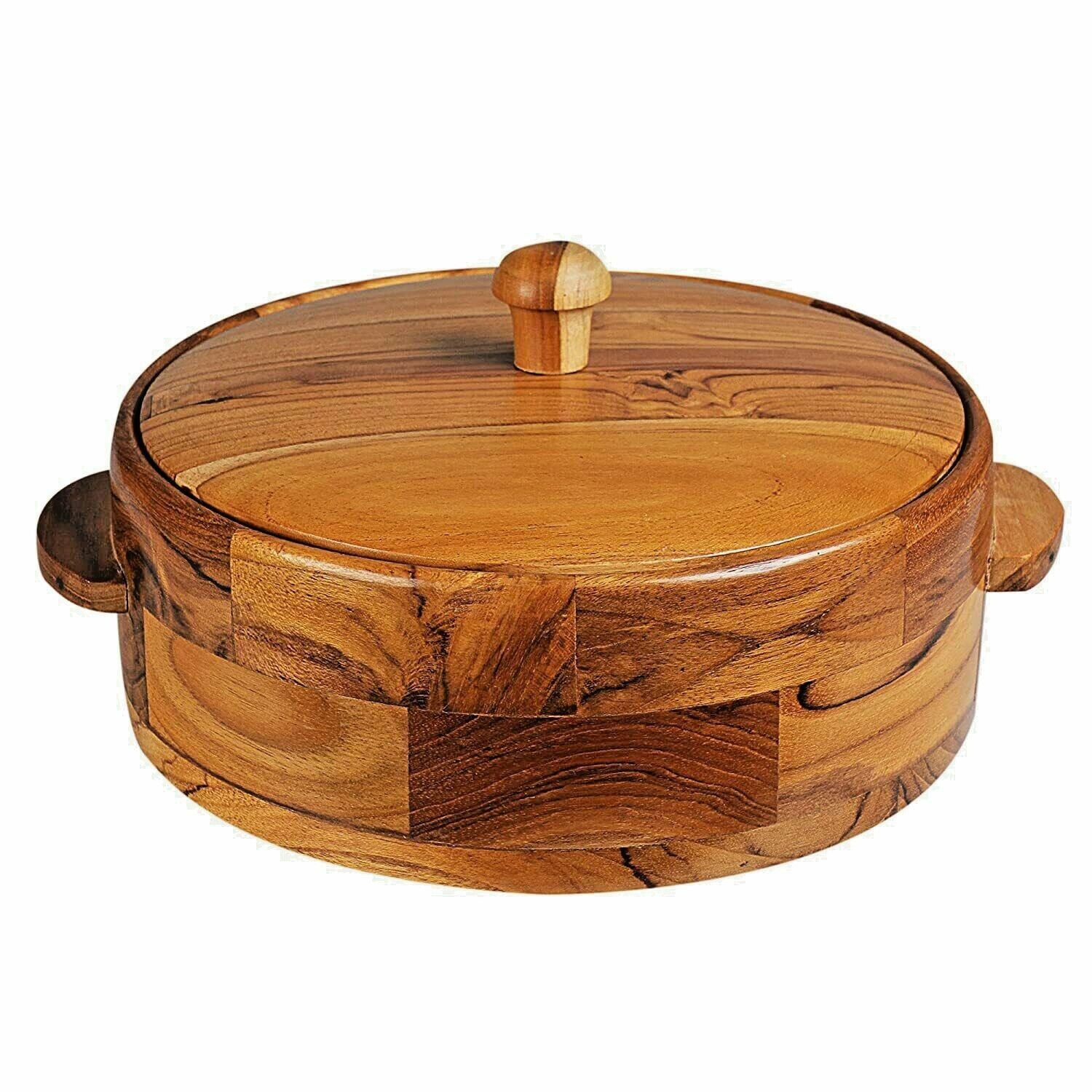 Wooden Casserole Chapati Box Wood Kitchen Container with Steel box, Brown