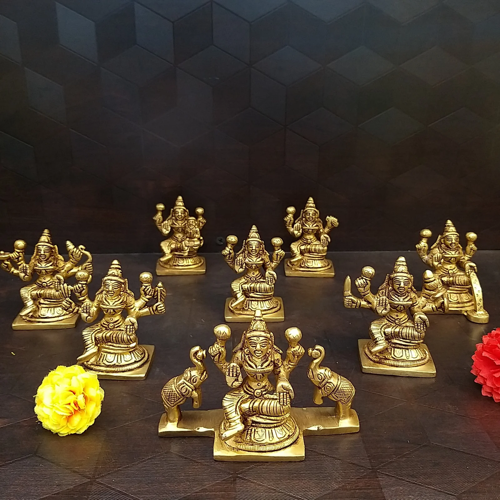 Set of 8 laxmiji/ashtha laxmi Set Brass for Temple/Home Decor/Gift Item, Gold,