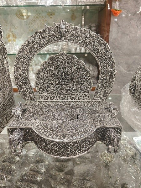 pure silver plated lakshmi sing Hasan with elephants , peacock, and Ganesh