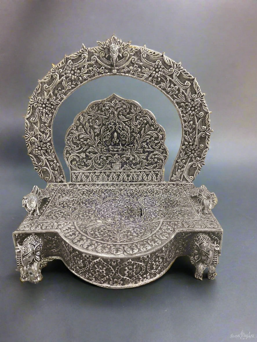 pure silver plated lakshmi sing Hasan with elephants , peacock, and Ganesh