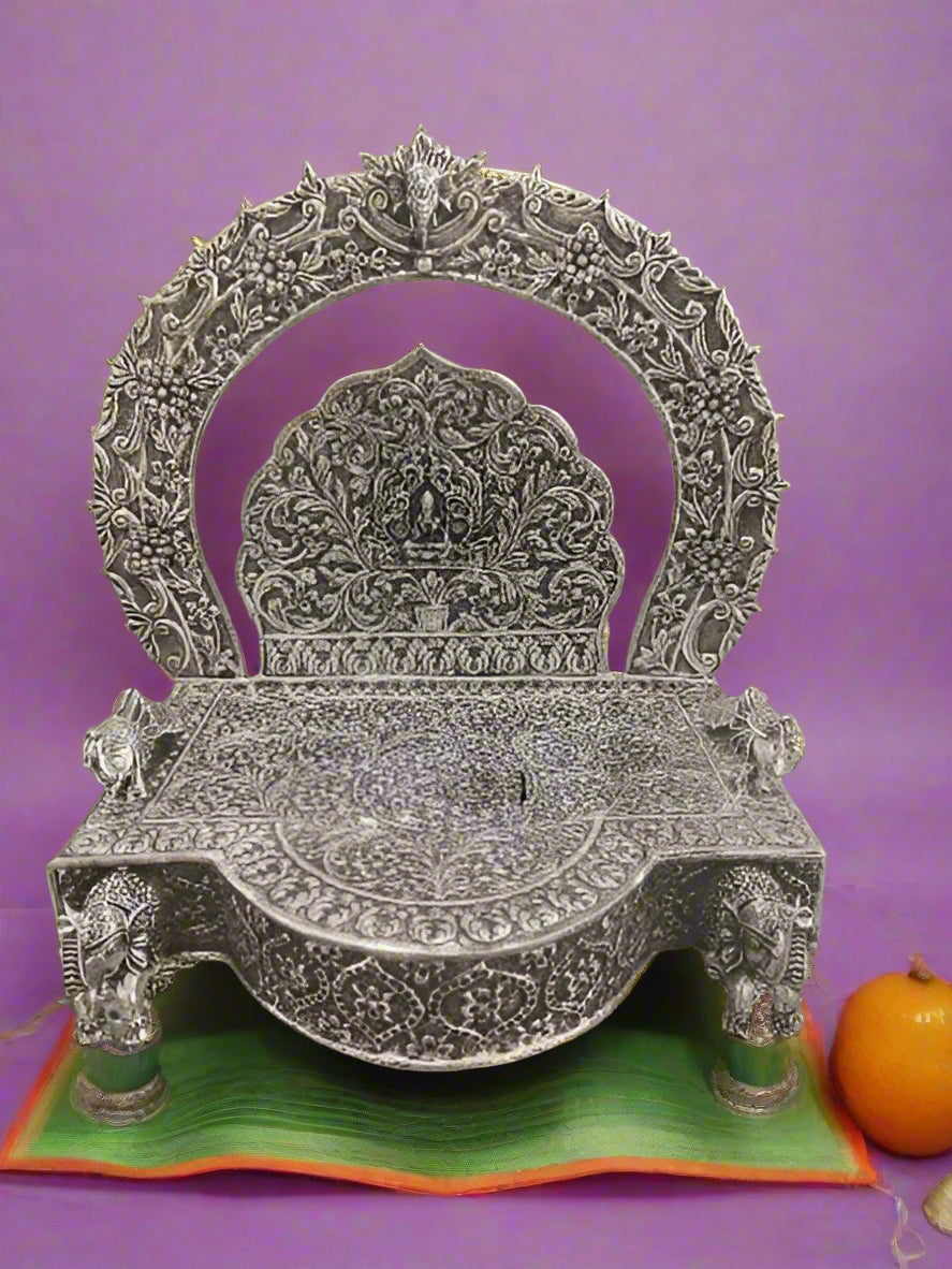 pure silver plated lakshmi sing Hasan with elephants , peacock, and Ganesh