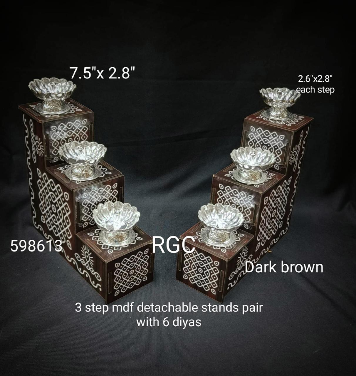 German silver set of 6 Diya with hand painted mdf detachable steps