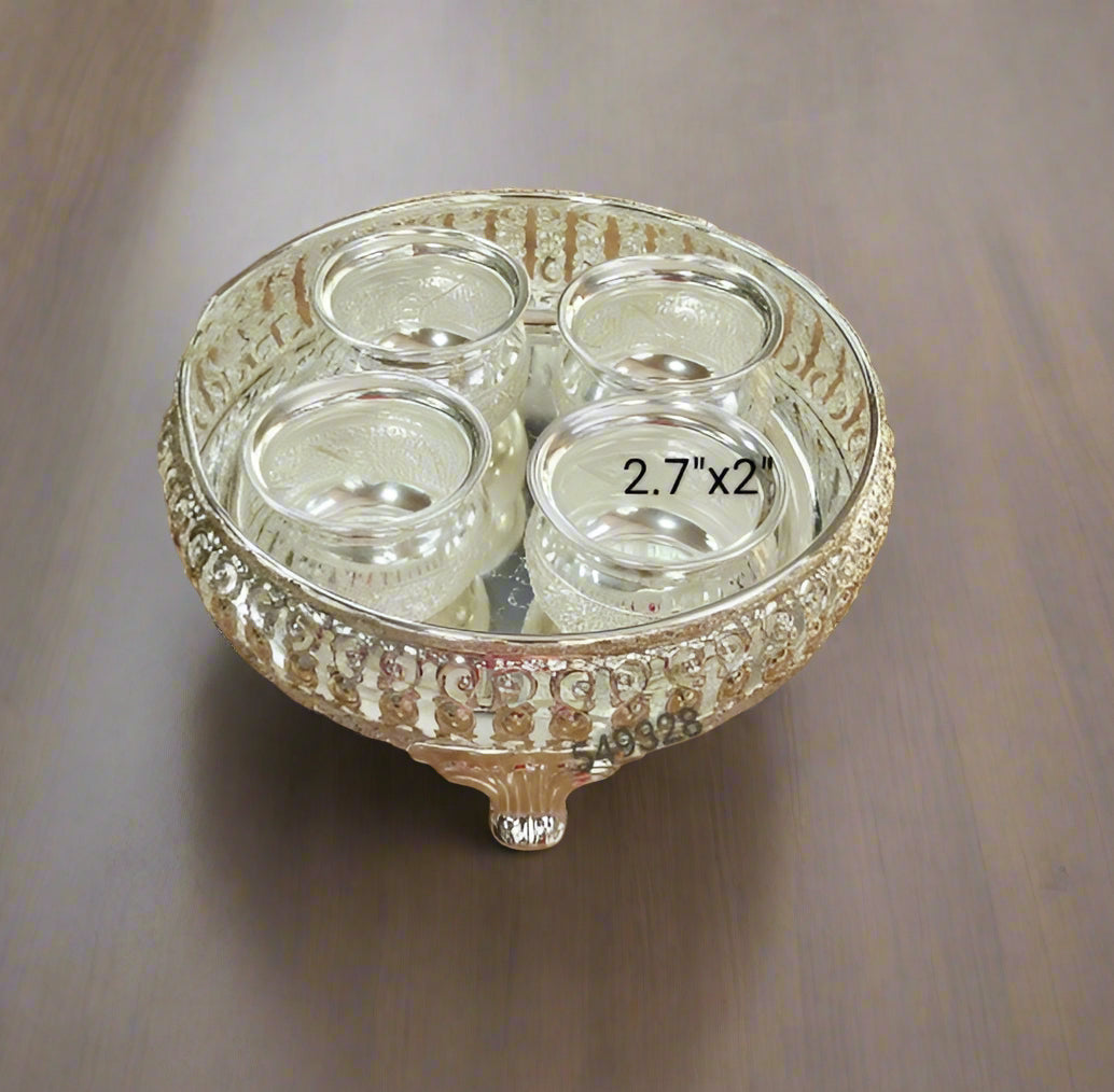 german silver set of 5 pieces - 1 tray with 4 bowls set